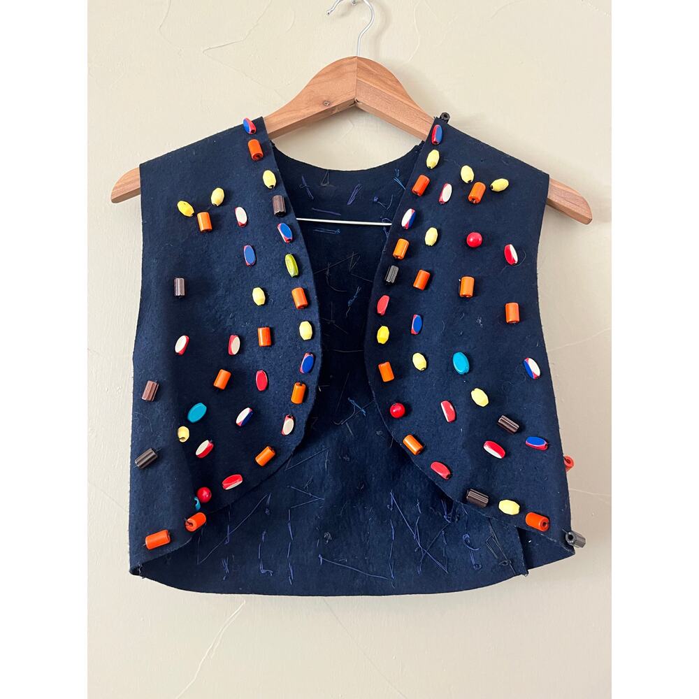 Vintage Campfire Girls Navy Custom Beaded Vest / 70s or 80s | Small